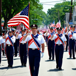Patriotic Parade**

"A vibrant 4th of July parade in a sunny, small-town American setting. Depict marching bands in patriotic uniforms, floats decorated with American flags and red, white, and blue streamers. Cheerful spectators of all ages line the streets, waving flags. Emphasis on the joyous, family-friendly atmosphere. fully clothed, appropriate attire, safe for work, perfect anatomy, natural proportions, professional photography, high quality."

**
