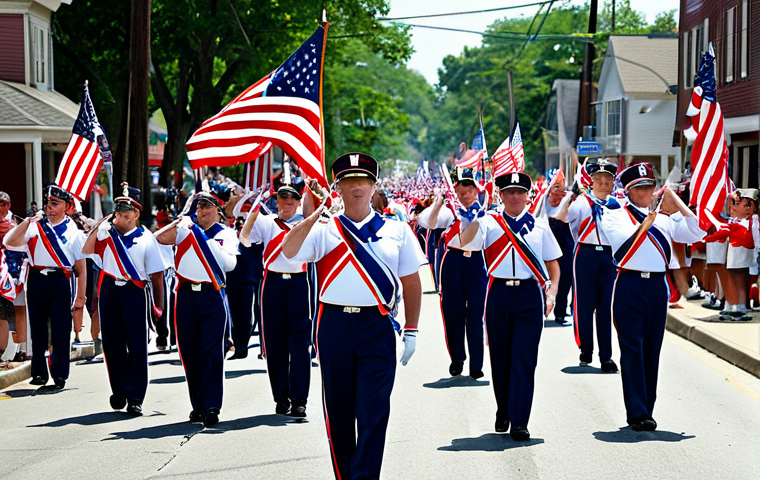 Patriotic Parade**

"A vibrant 4th of July parade in a sunny, small-town American setting. Depict marching bands in patriotic uniforms, floats decorated with American flags and red, white, and blue streamers. Cheerful spectators of all ages line the streets, waving flags. Emphasis on the joyous, family-friendly atmosphere. fully clothed, appropriate attire, safe for work, perfect anatomy, natural proportions, professional photography, high quality."

**